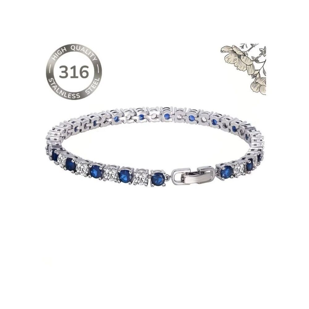 Tennis Bracelet Italian Blue Sapphires CZs 4mm Secure Clasp